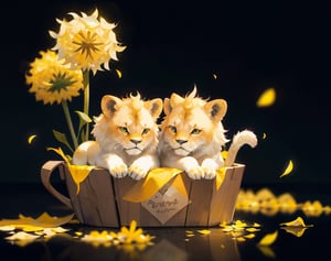 cute mean baby  lion fur made out of dandelion petals 