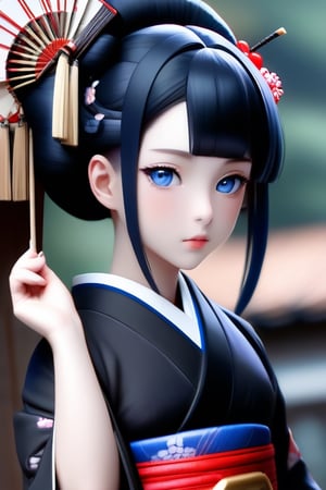 Android geisha, asian_female, blue_eyes, black_hair