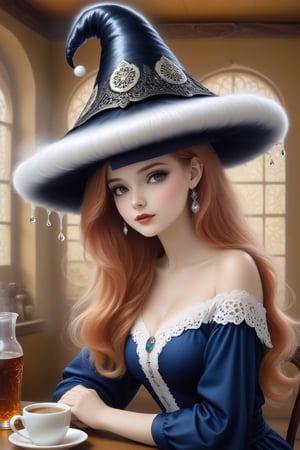 ((Ultra-Detailed)) Photography of a sophisticated witch \(sp.ed.ogInky1\) sitting in a cafe at night,1girl,wearing sm1c-witchhat,detailed exquisite face,detailed eyes,detailed soft shiny skin,glossy lips,playful smirks,detailed blonde hair,detailed coral-blue hat,pink and white dress,jewelry,small earrings
BREAK
[backdrop;highly detailed beautiful cafe,table,chair,bottles,coffee mug,people,vibrant colors],(head to thigh shot)
BREAK
rule of thirds,studio photo,perfect composition,(masterpiece,HDR,trending on artstation,8K,Hyper-detailed,intricate details,hyper realistic,high contrast,Kodachrome 800:1.3),chiaroscuro lighting,soft rim lighting,key light reflecting in the eyes,by Karol Bak,Antonio Lopez,Gustav Klimt and Hayao Miyazaki,art_booster,real_booster,photo_b00ster, Decora_SWstyle,a1sw-InkyCapWitch,ani_booster,more detail XL