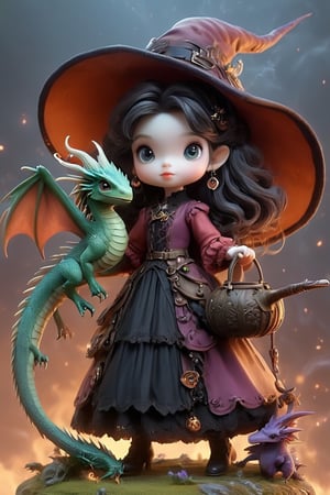 Witch, Tiny dragon familiar, full body, 1girl ((best quality)), ((masterpiece)), PetDragon2024xl,niji style