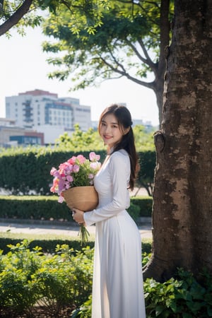 aodai, (smile) photographed on a Nikon Z7 II Mirrorless Camera,120mm F/4 wide-angle
a woman in a pink dress is pushing a bicycle with flowers in it and a (basket of flowers) on the back, Ding Yunpeng, phuoc quan, a stock photo, art photography
a woman in a white dress holding a bouquet of flowers in a garden with a bench and fountain in the background, Byeon Sang-byeok, portrait photography, a stock photo, art photography
1girl, aodai, photo art, (flowers:1.2), tree, , a stunning photo with beautiful saturation, ultra high res,(realistic:1.4)),deep shadow,(best quality, masterpiece), pale skin, dimly lit, shade, flustered, blush, highly detailed, skinny, BREAK depth of field, film grain, wrinkled skin, looking at viewer, knee, warm smile, ,girlvn03,realhands