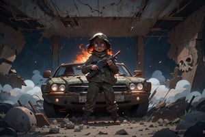 on the outside
assault rifle, holding a rifle, soldier clothing,
Iran, Afghanistan
fire, war crimes, apocalypse, war crimes, terrorism, terrorist, destroyed car

  assault rifle, firearm
Debris, destruction, ruined city, death and destruction.
​
2 girls
Angry, angry look, 
child, child focusloli focus, a girl dressed as a soldier, surrounded by war destruction, cloudy day, high quality, high detail, immersive atmosphere, fantai12,DonMG414, horror,full body,full_gear_soldier,full gear,soldier,r1ge,xxmixgirl, ,realistic,ink 