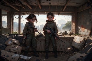 on the outside
assault rifle, holding a rifle, soldier clothing,
Iran, Afghanistan
fire, war crimes, apocalypse, war crimes, terrorism, terrorist, destroyed car

  assault rifle, firearm
Debris, destruction, ruined city, death and destruction.
​
2 girls
Angry, angry look, 
child, child focusloli focus, a girl dressed as a soldier, surrounded by war destruction, cloudy day, high quality, high detail, immersive atmosphere, fantai12,DonMG414, horror,full body,full_gear_soldier,full gear,soldier,r1ge,xxmixgirl, ,realistic,ink 