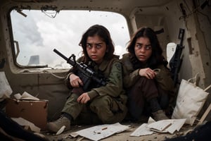 on the outside
assault rifle, holding a rifle, soldier clothing,
Iran, Afghanistan
fire, war crimes, apocalypse, war crimes, terrorism, terrorist, destroyed car

  assault rifle, firearm
Debris, destruction, ruined city, death and destruction.
​
2 girls
Angry, angry look, 
child, child focusloli focus, a girl dressed as a soldier, surrounded by war destruction, cloudy day, high quality, high detail, immersive atmosphere, fantai12,DonMG414, horror,full body,full_gear_soldier,full gear,soldier,r1ge,xxmixgirl, ,realistic