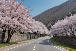 A very close-up shot of cherry blossoms in full bloom along the road in front of the village.
Ultra-clear, Ultra-detailed, ultra-realistic, ultra-close up, Prevent facial distortion,