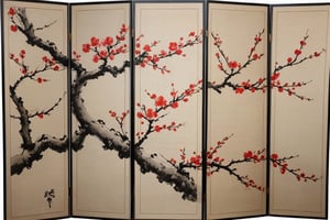 12-panel ink-and-wash painting folding screen depicting red plum blossoms,

Ultra-clear, Ultra-detailed, ultra-realistic, ultra-close up, Prevent facial distortion,