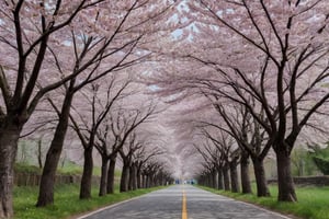 A very close-up shot of cherry blossoms in full bloom along the road in front of the village.
Ultra-clear, Ultra-detailed, ultra-realistic, ultra-close up, Prevent facial distortion,