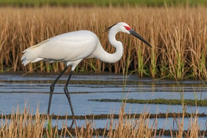 A white crane hunting fish etc in a wetland in the field
Feels like a perfect real photo taken by a professional
Ultra-clear, Ultra-detailed, ultra-realistic, full body shot, very Distant view, only 2 leg, 