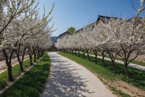 The white plum trees planted at the back of the village were in full bloom.

Ultra-clear, Ultra-detailed, ultra-realistic, ultra-close up, Prevent facial distortion,