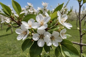 Pear flowers are in full bloom in the orchard.

Ultra-clear, Ultra-detailed, ultra-realistic, ultra-close up, Prevent facial distortion,