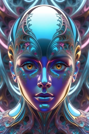surreal photography of a stunningly, chrome face symmetry, masterpiece, award - winning, sharp focus, concept art, high key, ambient lighting, 8k, octane render, (masterpiece, top quality, best quality, official art, beautiful and aesthetic:1.2), extreme detailed, (fractal art:1.3), colorful, highest detailed, angelic realm, DonMF41ryW1ng5