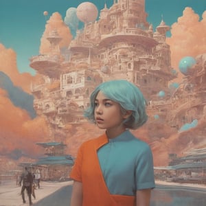 An exquisite piece of art depicting the children's fashion of the year 2030, as envisioned by artist Sachin Teng in collaboration with One Man City 2 Perc. The artwork masterfully combines elements of colored pencil on paper and oil painting, capturing a stunning level of detail and realism. This futuristic illustration portrays a professional architecture rendering of the Pfefferminzfantasy rule, featuring intricate elements inspired by the infinite universe and space. The artwork captures a closeup view of bright stars flowing past, encapsulating the essence of Nixeu's design in a mesmerizing scene.