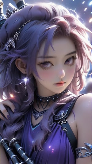 ((masterpiece:1.4)), ((best quality:1.4)), ((ultra_highres)), 8k, 1girl, purple_hair, glitters, super HD, dark, upper_body, purple dress, ultra_detailed, pixiv, trending on danbooru, ((anime style)), niji-5,photo r3al,xxmixgirl,6000,bagpipeqr,yua_mikami,xxmix_girl