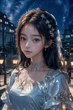 masterpiece, best quality, 1 girl, solo, ((an extremely delicate and beautiful)),school uniform, italian girl ,age 18, milky white skin,beautiful detailed eyes, at night , beautiful starry sky, , Light master