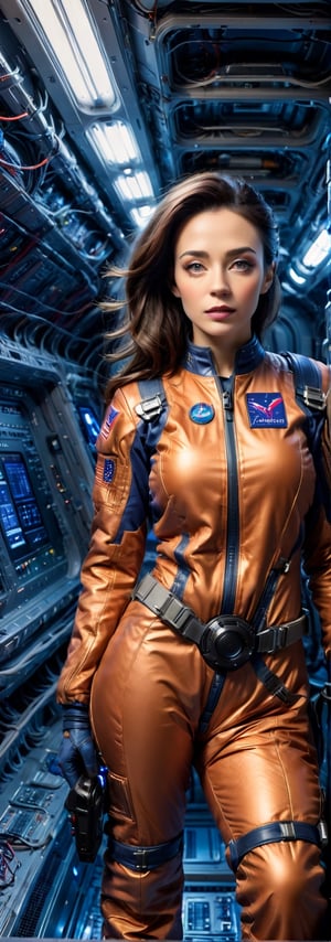 ((extremely realistic photo)), professional photo A woman in a spacesuit stands in a narrow corridor of a spaceship. She is looking back over her shoulder, and her expression suggests surprise or concern. The walls of the corridor are lined with what look like control panels or computer screens. The background is a dark blue, and there are white lights above her head, (realistic textures and skin), (perfect realistic slightly violet color-iris), ((perfection in the hands:1.10)), aesthetic. masterpiece, pure perfection, high definition
((best quality, masterpiece, detailed)), ultra high resolution, hdr, art, high detail, add more detail, (extreme and intricate details), ((raw photo, 64k:1.37)), ((sharp focus:1.2)), (muted colors, dim colors, soothing tones ), siena natural ratio, ((more detail xl)),more detail XL,detailmaster2,Enhanced All,photo r3al,masterpiece,