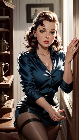 Masterpiece, best quality, hi res, 8k, hi res, 8k, award winning , (sharp focus, intricate, highly detailed), frush, portrait of a female detective solving a case, pin-up