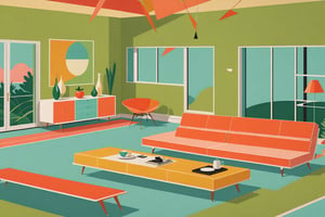 illustration inspired by Richard McGuire design and Wes Anderson colors, mid century modern wall paper, high definition, high resolution, ultra sharp lines, no fuzzy areas, linquivera, liiv1,  exquisite detail,  30-megapixel, 4k, Flat vector art, Vector illustration, Illustration, <lora:659095807385103906:1.0>,