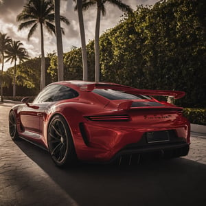 cinematic photo of red Porsche in Miami, Noon, high detailed,c_car,Concept Cars