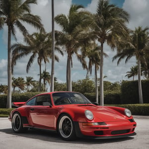cinematic photo of red Porsche in Miami, Noon, high detailed,c_car