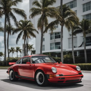 cinematic photo of red Porsche in Miami, Noon, high detailed