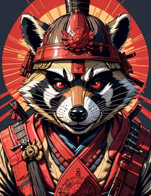 head and shoulders portrait, (samurai raccoon :1.5) warrior, wearing armor, colorful, symmetrical precise detail, symmetrical features, (flat silkscreen:1.5) , wearing mask, pastel-color, creative, dark flat color background ,oni style