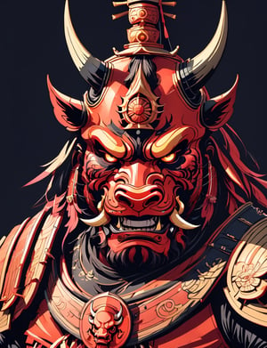 head and shoulders portrait, (ox :1.5) warrior, wearing armor, colorful, symmetrical precise detail, flat vector, wearing mask, pastel-color, creative, dark flat color background ,oni style