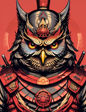 head and shoulders portrait, (samurai owl :1.5) warrior, wearing armor, colorful, symmetrical precise detail, symmetrical features, (flat silkscreen:1.5) , wearing mask, pastel-color, creative, dark flat color background ,oni style