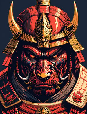 head and shoulders portrait, (samurai bison :1.5) warrior, wearing armor, colorful, symmetrical precise detail, symmetrical features, (flat silkscreen:1.5) , wearing mask, pastel-color, creative, dark flat color background ,oni style