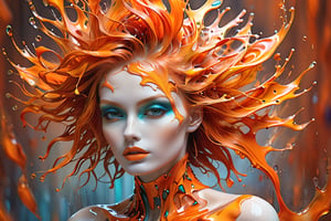 (biomorphism high fashion model), Biomorphism, Delicate details, Splash art, concept art, hair color or  orange, 8k resolution blur background Vivid colors, Broken Glass effect,  