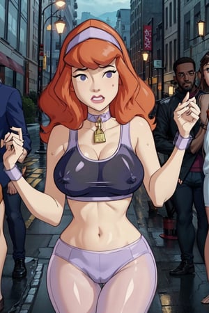 daphneblake,daphneblake, (8k, RAW photo, best quality, masterpiece), (intricate details),masterpiece), (best quality:1.2), cartoon style, solo, redhead, purple eyes, looking at viewer, purple headband, embarassed,breasts_exposed,breasts_through_croptop,


,crowded Street with horny black men staring at grabbing her ass and breasts,breasts_grab,grabbing_breasts,public_indecency,public_bathroom,soaked,cameltoe,large_breasts, belly button,curvy_figure,thicc_thighs,erect nipples,thigh gap,wide thigh gap,camel_toe,blushing,camel toe pussy,  wet see through crop_top,tight yoga pants,purple choker,nipple_bulge,nipple_outlines