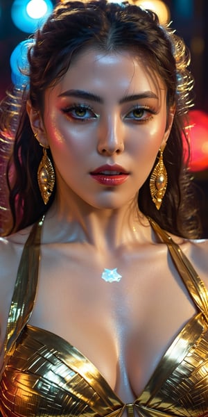 Ultra detailed complex 3d rendering of a beautiful cleopatra, messy hair,, 150mm lens, beautiful soft natural light,wet_clothes, wear cleopatra suit, colorful details, samourai, gold, cleopatra woman,earring pearl, piercing, intricate details, wire mesh anatomical, facial muscles, badass, hyper realistic, ultra detailed, octane rendering, volumetric lighting, 8k post production , iridescent colors, black room, power of god, high angle shot, complex body poses,more detail XL,((big_boobs)),big_tits,red_eyes,red lips,in dark laboratory,frontview,b3rli,cinematic_grain_of_film,xeesoxee