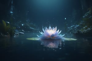 A Lily Fairy in the water of lake,close-up, HD, photorelistic, hyper detail, deep focus, mysticism, radiance, glow, volumetric, perspective, bright starry shining night, contrast, gradient. fantasy art, cinema 4d, beautiful, colorful, intricate, eldritch, ethereal, vibrant, surrealism, vray, nvdia ray tracing, cryengine, magical, 8k, masterpiece, crystal, romanticism, Bioluminescens covering and luminous water.