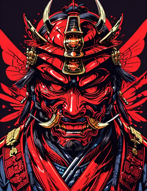 head and shoulders portrait, (samurai animorphic fly:1.5) samurai warrior, colorful, symmetrical precise detail, symmetrical features, (flat silkscreen:1.5) , wearing mask, pastel-color, creative, dark flat color background ,oni style