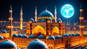 a detailed 8k illustration, islamic civilization lights up the world  .  detailmaster2, 