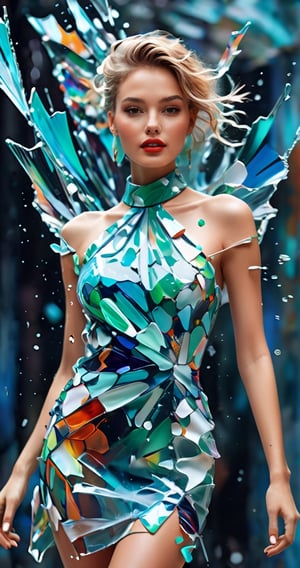(biomorphism), (high fashion model), Delicate details, Splash art, concept art, 8k resolution blur background Vivid colors, Broken Glass effect,  