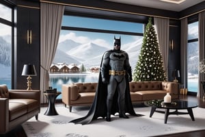 Highly-detailed photo of Batman standing in livingroom of Winter resort,30yo,detailed exquisite suit,(ultra-detailed backdrop:luxurious furnitures: table,sofa, window,lamp, curtains,snow,tree,TV)
BREAK
trending on artstation,rule of thirds,perfect composition,cinematic lighting,highly realistic,ultra-detailed,masterpiece,sharp focus,high contrast, photo_b00ster,real_booster,w1nter res0rt,ani_booster,art_booster
