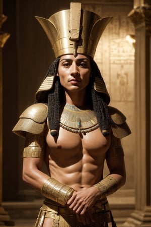 (best quality), (UHQ, 8k, high resolution), Produce an image that shows the character of the ancient Egyptian king .ramses 2. The character must impress the figure of an ancient Egyptian king who was arrogant, liked to oppress. they are obsessed with greatness and power. Place the characters against a background that resembles the glory days of ancient Egyptian civilization at night to add to the atmosphere. Encouraging the resulting images to capture the intensity and mystery of characters in the garb of ancient Egyptian kings in ancient Egyptian royal settings. The character is a pharaoh.