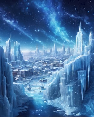 A world of ice only,masterpiece,The sky is a fantastic starry sky,ice city