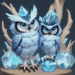 A cute little blue crystal owl with big eyes
