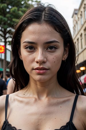 An attractive girl with black hair, black eyes, bronze skin, and a face similar to attractive Hollywood models, and a unique beauty., 
