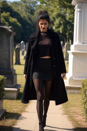 1 girl, 4k, Hq, best quality, A photo taken in morbid style, showing a lady with sad face, black  coat,walking in a Cemetery, tears on her makeup, spoiled makeup from tears,  long black shirt, black long skirt, black pantyhose,  .shodanSS_soul3142,perfecteyes, 1girl,Natpr2e4,Nat,Ona_ep4