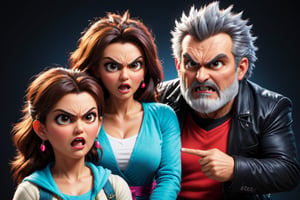 evil parents, handsome angry father, beautiful angry mother, they are looking at their kid, detailmaster2