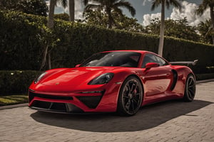 cinematic photo of red Porsche in Miami, Noon, high detailed,c_car,Concept Cars