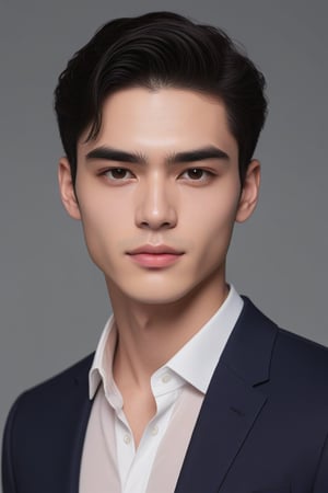  dewy skin, v-shaped jaw, pale   skin, straight eyebrows, and smooth skin brown eyes black hair  small face handsome dashing look ,full body pose ,<lora:659095807385103906:1.0>