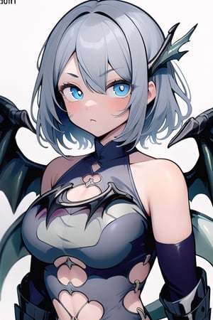 ((best quality)), ((masterpiece)), ((ultra-detailed)), extremely detailed CG, (illustration), ((detailed light)), (an extremely delicate and beautiful), a girl, solo, ((upper body,)), ((cute face)), expressionless, (beautiful detailed eyes), blue dragon eyes, (Vertical pupil:1.2), white hair, shiny hair, colored inner hair, (Dragonwings:1.4), [Armor_dress], blue wings, blue_hair ornament, ice adorns hair, [dragon horn], depth of field, [ice crystal], (snowflake), [loli], [[[[[Jokul]]]]],ShokoKomidef,muscle mommy,bodyconc