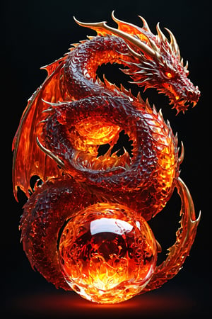 A beautiful translucent orb of fire and blood, burning crystal, time distortion, high quality. Fire dragon