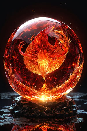 A beautiful translucent orb of fire and blood, burning crystal, time distortion, high quality.