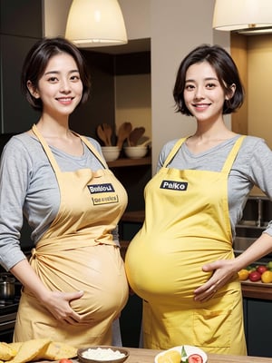 YKN_Basic2,
((upper body, PORTRAIT)), solo_female, short hair, YUKO, huge_belly_pregnant_wife, huge_Breasts, huge_ASS, smile, wearing  YELLOW APRON,