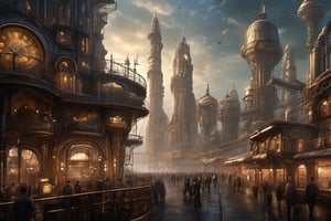 Make it seems like a real photo. Make it realistic as possible. Immerse yourself in the grandeur of a steampunk cityscape, characterized by its majestic and metallic features. Picture a sprawling metropolis dominated by the intricate interplay of overlapping gears, embodying the essence of industrial prowess. Envision the cityscape stretching vast and expansive, almost as if viewed from the depths of space, with the horizon line distant yet discernible against the backdrop of twinkling stars. At its heart lies the focal point of the composition: three colossal gears seamlessly interlocked, within which lies a meticulously planned cityscape. Picture the city's streets and buildings intricately arranged in a clockwise motion, resembling the inner workings of a complex timepiece. Feel the energy pulsating through the city, a testament to its bustling industrial activity and forward-thinking design. Let your imagination run wild as you bring this vision to life on your canvas, capturing the essence of a futuristic cityscape steeped in steampunk allure