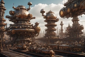 Make it seems like a real photo. Make it realistic as possible. Immerse yourself in the grandeur of a steampunk cityscape, characterized by its majestic and metallic features. Picture a sprawling metropolis dominated by the intricate interplay of overlapping gears, embodying the essence of industrial prowess. Envision the cityscape stretching vast and expansive, almost as if viewed from the depths of space, with the horizon line distant yet discernible against the backdrop of twinkling stars. At its heart lies the focal point of the composition: three colossal gears seamlessly interlocked, within which lies a meticulously planned cityscape. Picture the city's streets and buildings intricately arranged in a clockwise motion, resembling the inner workings of a complex timepiece. Feel the energy pulsating through the city, a testament to its bustling industrial activity and forward-thinking design. Let your imagination run wild as you bring this vision to life on your canvas, capturing the essence of a futuristic cityscape steeped in steampunk allure